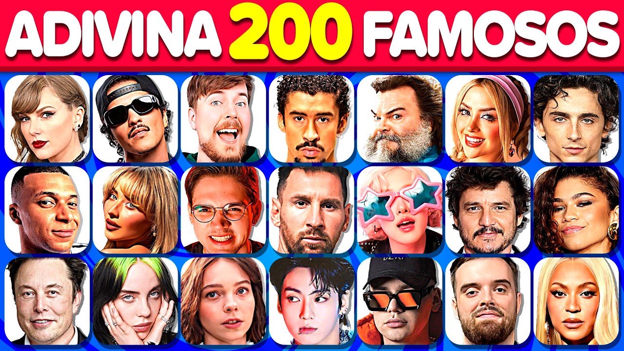 Adivina 200 Famosos y Celebridades 🤔🍿🎸 Cantantes - Futbolistas - Youtubers | Play Quiz Trivia