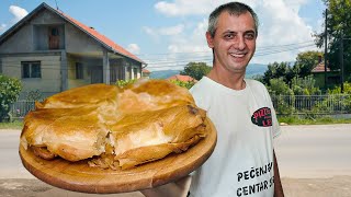 SERBIAN SAVORY CHEESY PIE! How it's made in the village