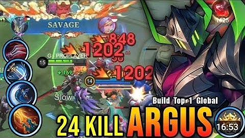 24 Kills + SAVAGE!! Offlane Monster Argus Brutal Critical Damage!! - Build Top 1 Global Argus ~ MLBB