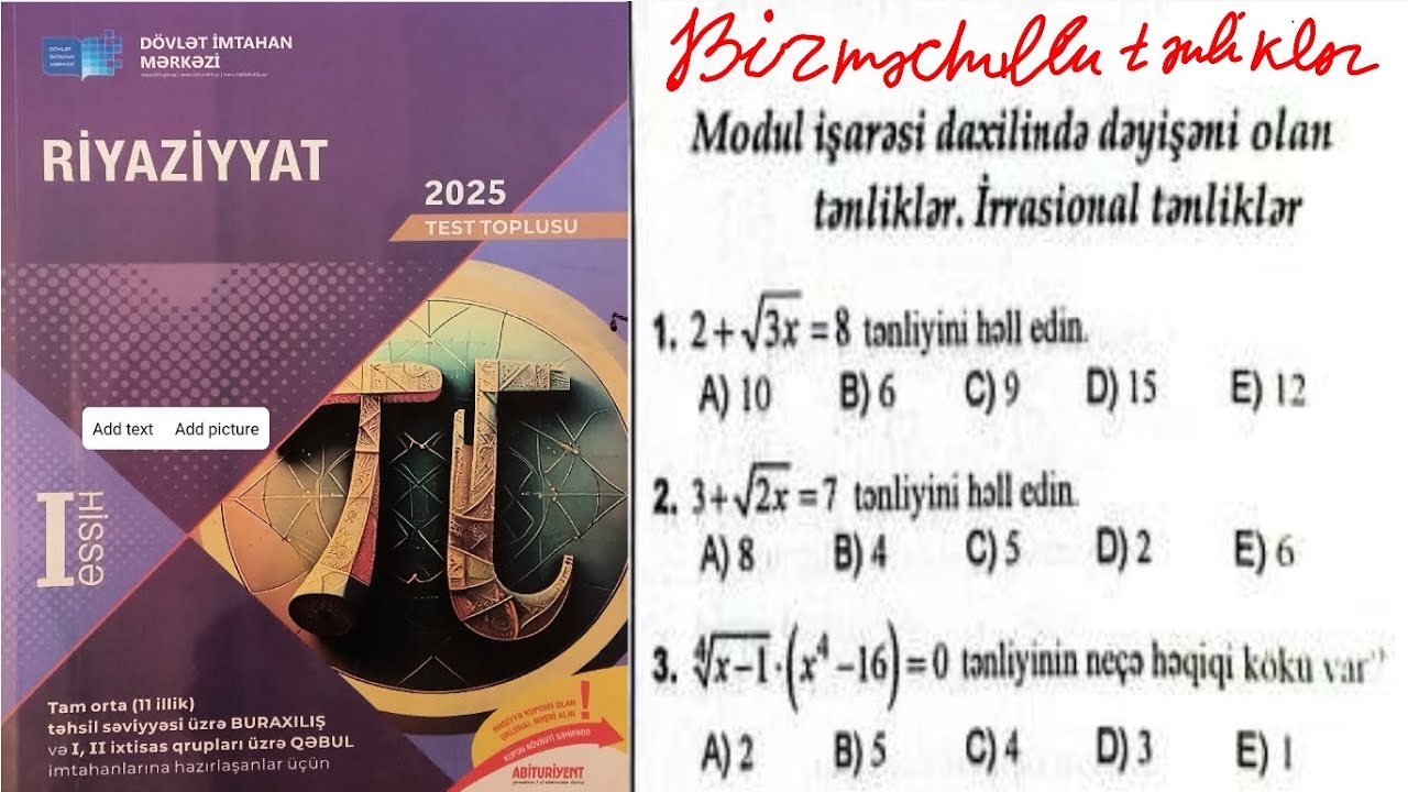 Modul işarəsi daxilində dəyişəni olan tənliklər.İrrasional tənliklər #riyaziyyat #maths #abituriyent