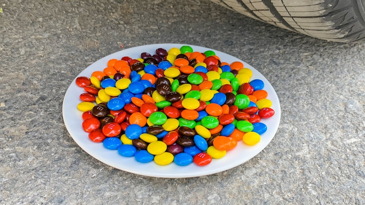 Crushing Crunchy & Soft Things by Car! Experiment Car vs M&M Candy Bowl