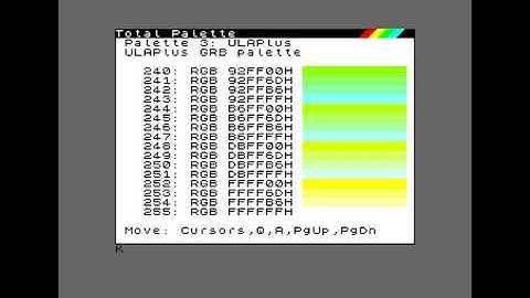 ZEsarUX emulator - showing new colour palette menu