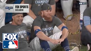 Justin Turner celebrates with Dodgers on field after positive COVID test | FOX MLB