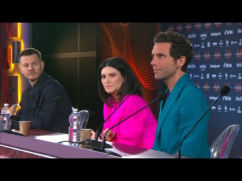 Laura Pausini, Mika, Alessandro Cattelan, conferenza Eurovision Song Contest 2022