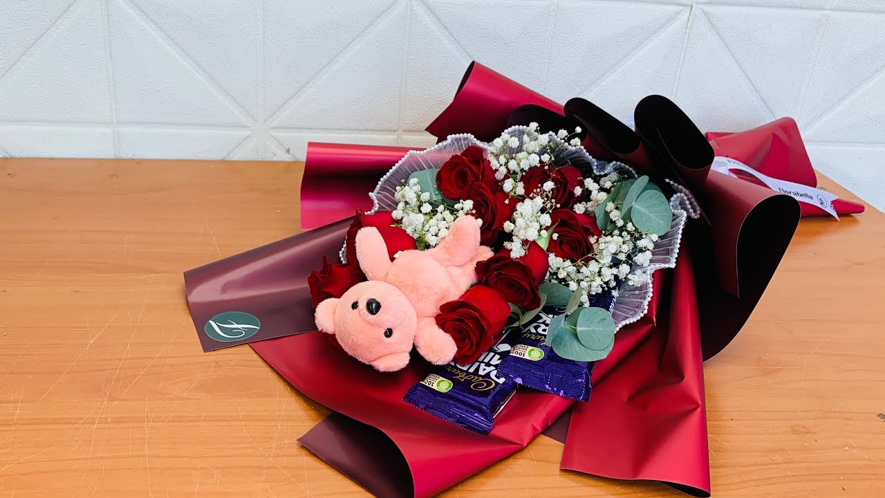How to Make a Stunning Red Roses Bouquet with Teddy and Chocolates