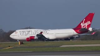 Virgin Atlantic VS75 Boeing 747 G-VAST VIR75L Taxiing & Takeoff Runway 5L Manchester 27/3/17