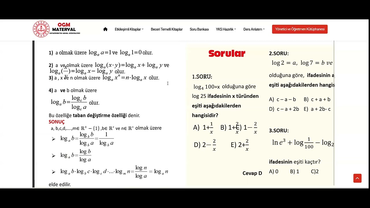 12. Sınıf Matematik | Logaritmaya Giriş: Temel Kurallar & Taban Değiştirme | Kolay Seviye 27 ocak 26