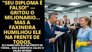 "SEU DIPLOMA É FALSO!" — GRITOU O MILIONARIO… MAS A FAXINEIRA HUMILHOU ELE NA FRENTE DE TODOS.
