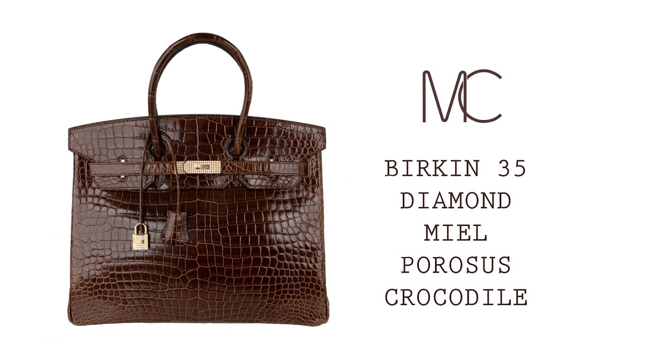 Hermes Birkin 35 Bag Diamond Miel Porosus Crocodile Gold Hardware