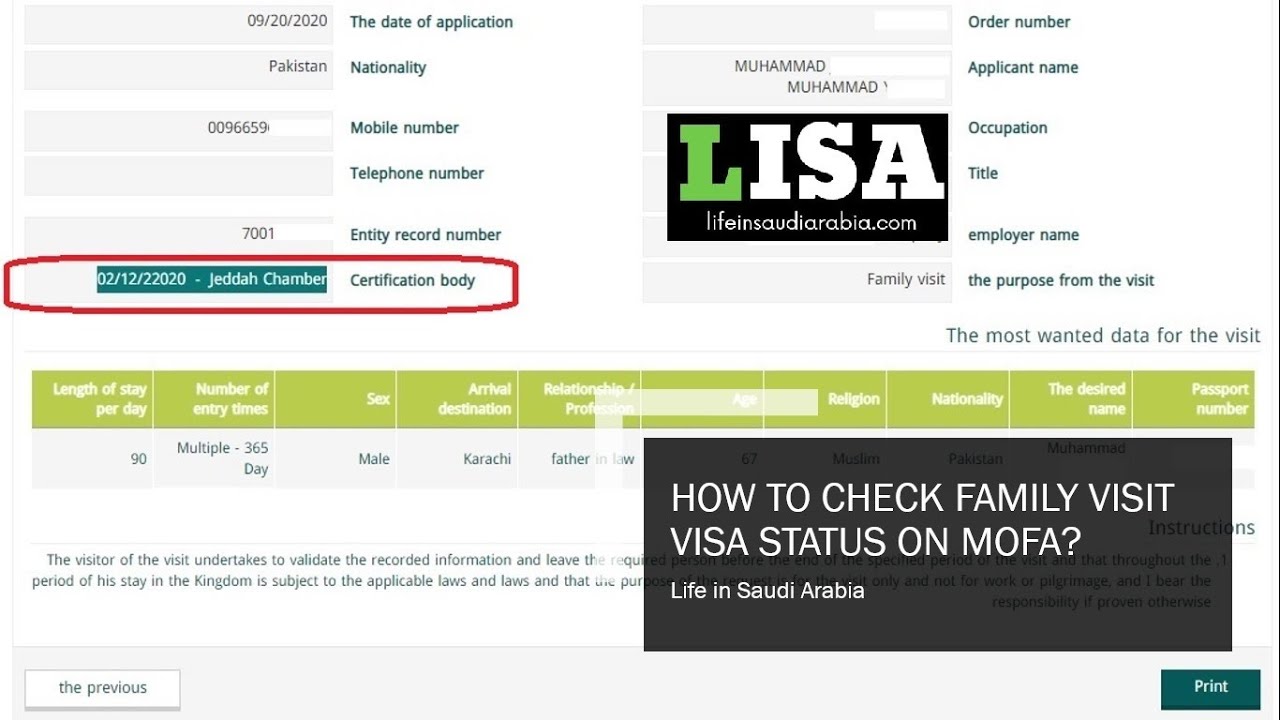 Www.mofa.gov.sa family visit visa status