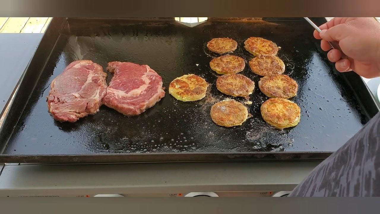 Blackstone Griddle Rib eyes & Fried Green Tomatoes Recipe YouTube