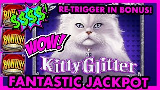 MASSIVE JACKPOT ON KITTY GLITTER!!! SUPER RARE- BONUS RE-TRIGGER! screenshot 4