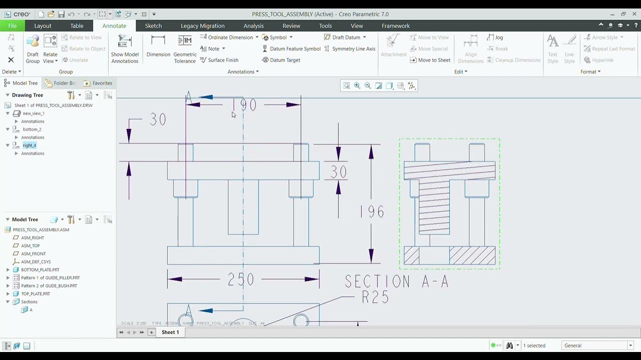 HOW TO CREATE A SECTION VIEW IN CREO DRAFTING.makemyprojectbybipul3067