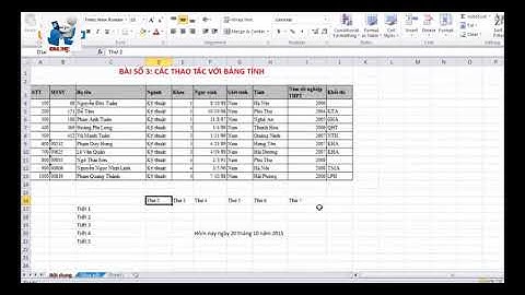 BÀI 3: CÁC THAO TÁC VỚI BẢNG TÍNH EXCEL 2010.