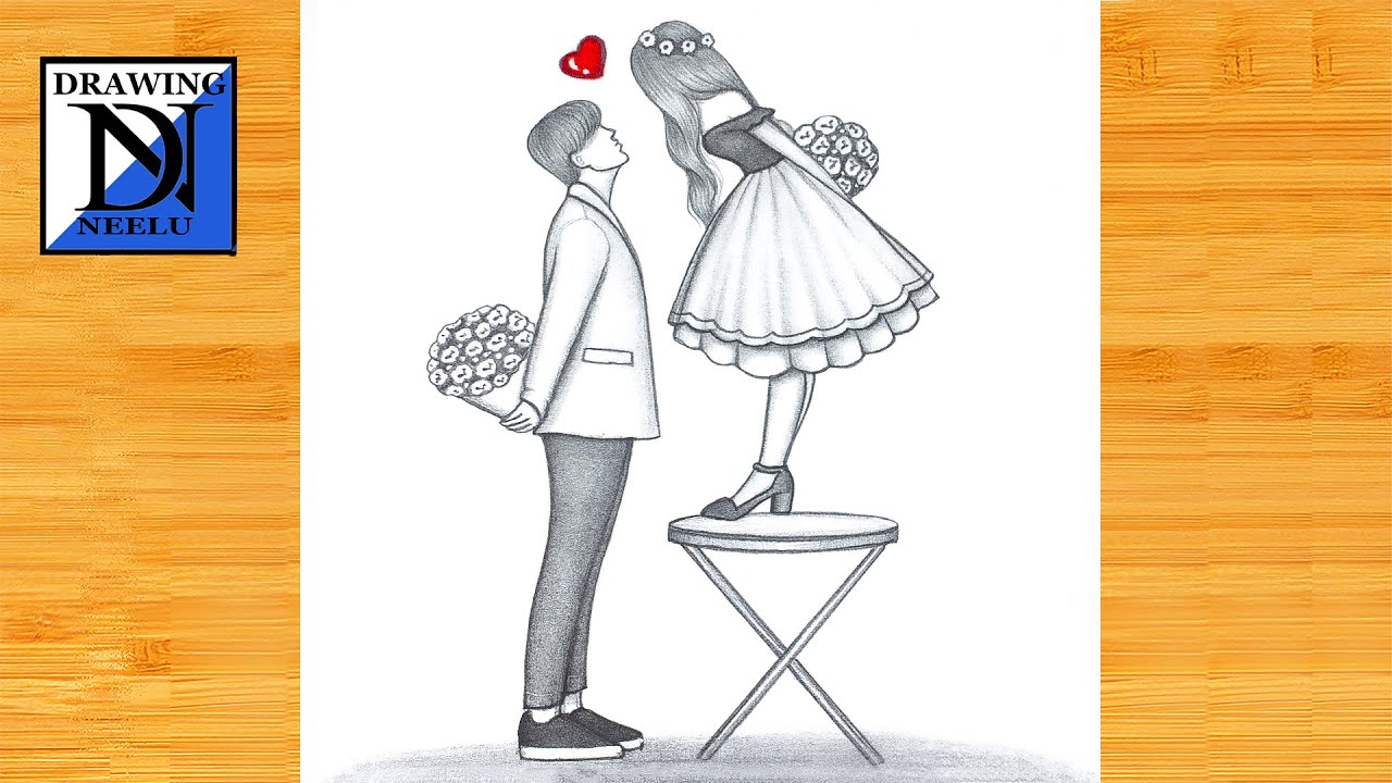 How to draw a Cute Couple sketch -Couple Love || Pencil sketch for Tutorial || Couple drawing