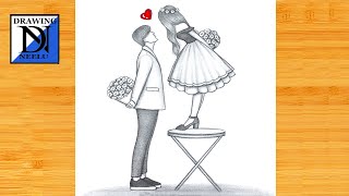 How to draw a Cute Couple sketch -Couple Love || Pencil sketch for Tutorial || Couple drawing