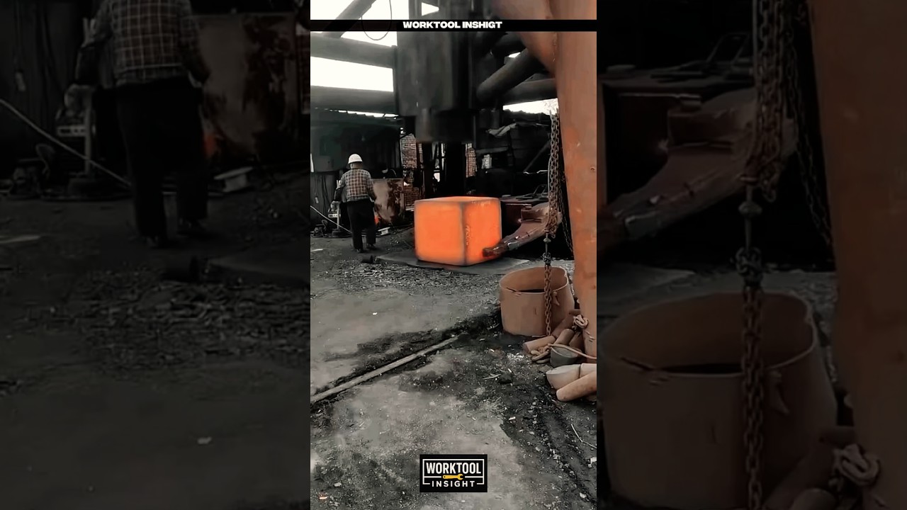 Forging hot steel block using hydraulic press worktool