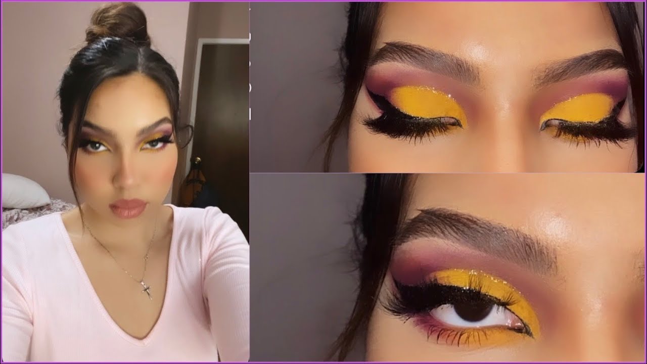 Purple & yellow makeup look | with glitter ✨