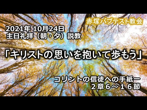 2021年10月24日（日）（朝・夕）赤塚教会礼拝説教「キリストの思いを抱いて歩もう」コリントの信徒への手紙一2章6~16節