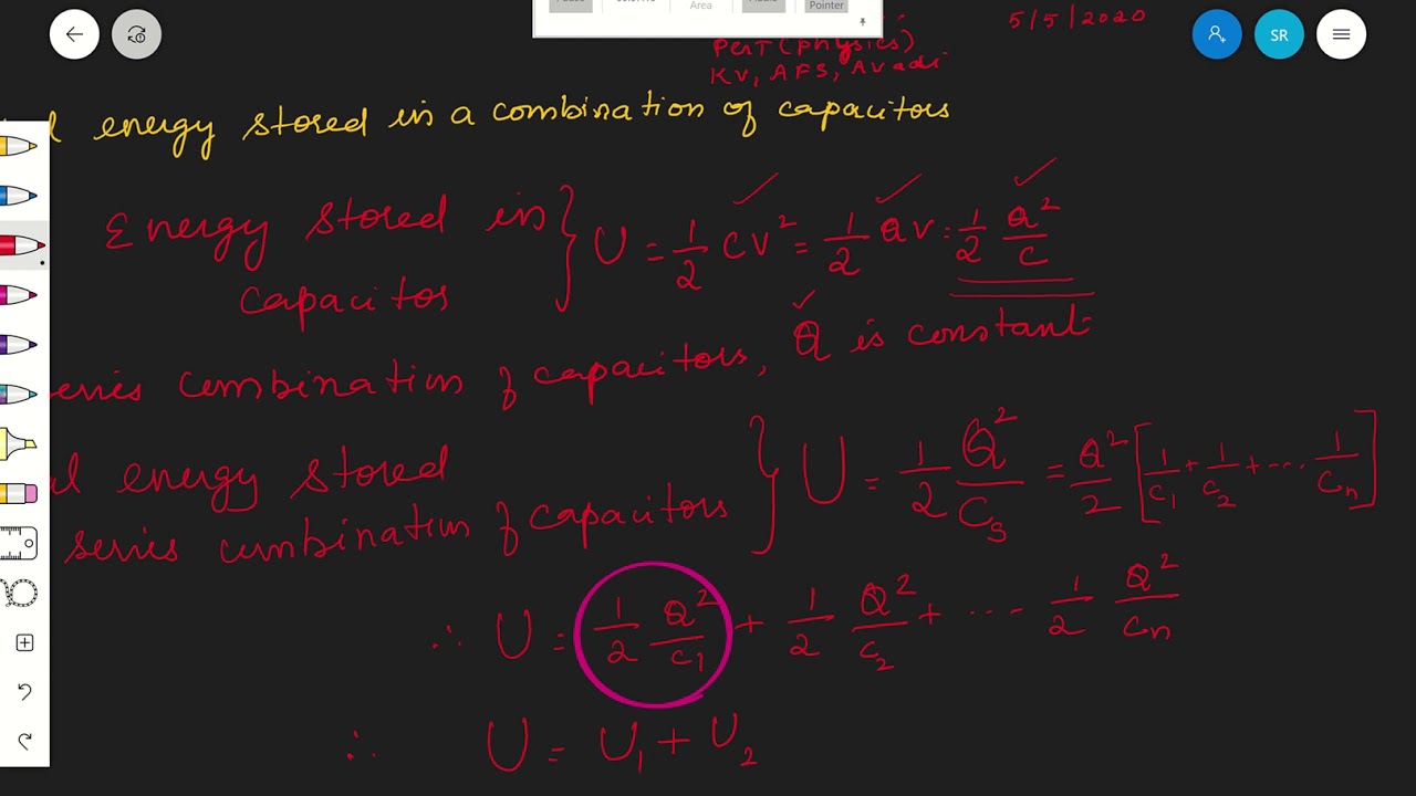 50 Energy stored in combination of capacitors, Loss of energy on
