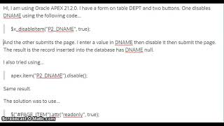 Oracle APEX - Value becomes null when submitting the page after using $x disable method.