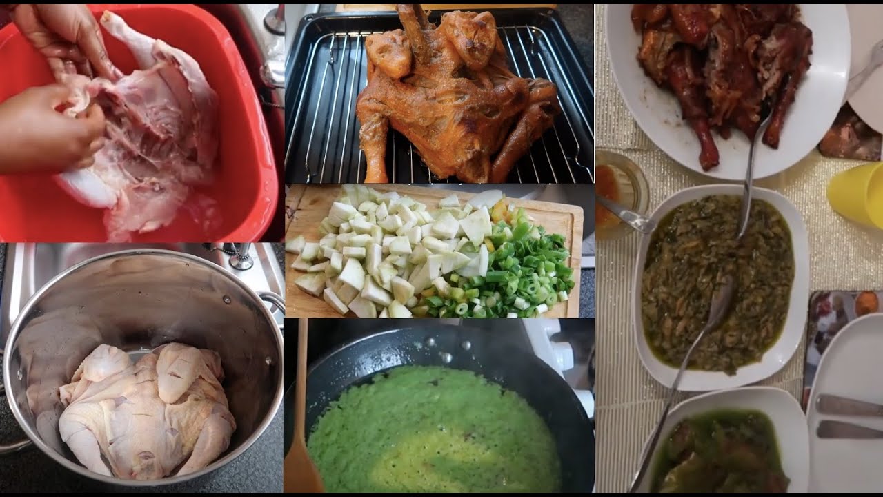Une Journée Chez moi | Comment nettoyer le poulet grillé | recette fumbwa, poulet et makayabu vert