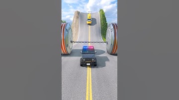 Cars & Police Chase Car vs Chained Bollards Crash - BeamNG.Drive