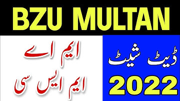 BZU Multan MA MSC Date Sheet Part  2 Annual Exam 2022 || Bzu datesheet MA MSC 2022