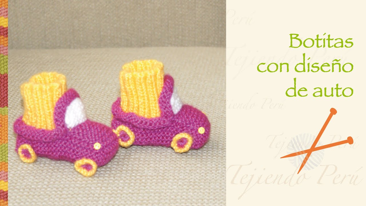 Cómo tejer botitas en forma de auto en palitos o dos agujas para bebés