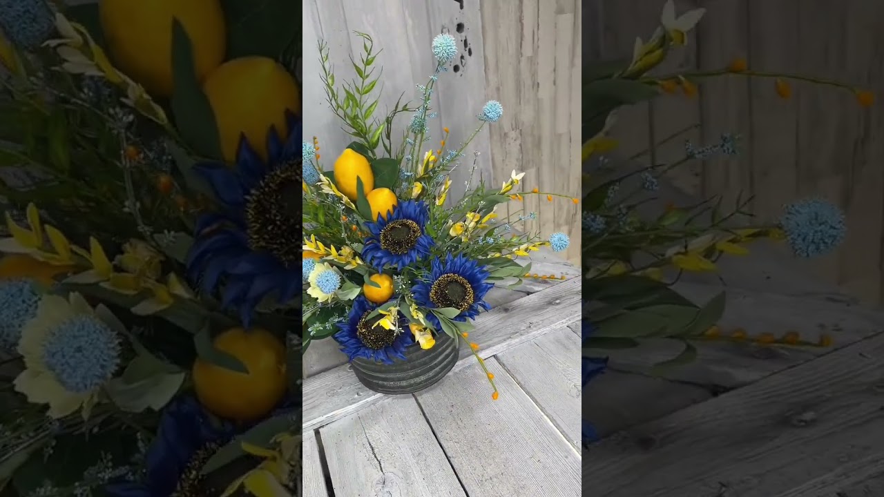 Blue Sunflower Lemon Arrangement Tutorial | Bold Summer Floral DIY with Kelea’s Design School