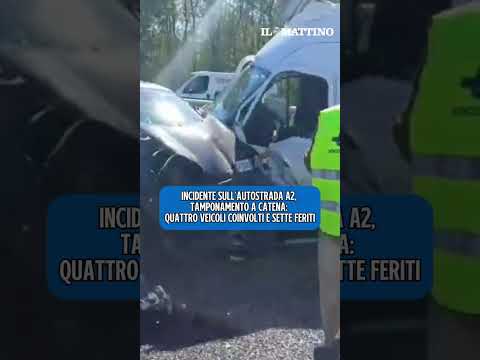 Video Incidente sull'autostrada A2, tamponamento a catena in: quattro veicoli coinvolti e sette feriti