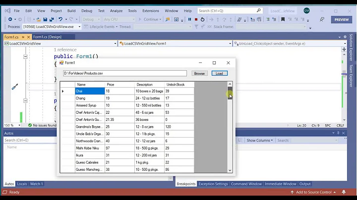 How to load CSV data in C# DataGridView (Code)