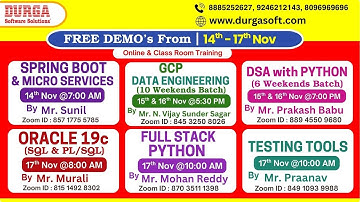 New Batches in Online & Class Room Training @ DURGASOFT