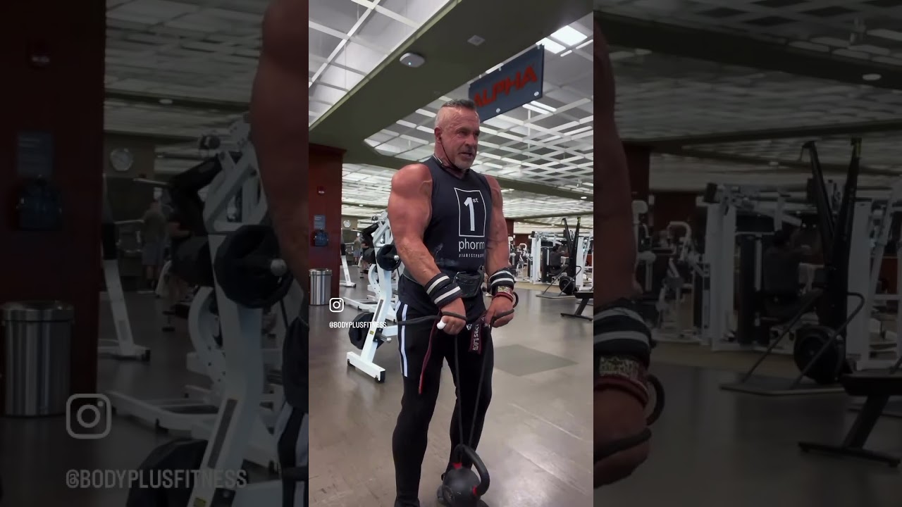If you’re trying to target your brachial muscles, these reverse grip curls use rope and a kettlebell