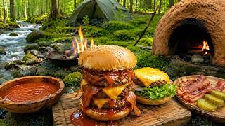 Giant Forest Burger Built From Scratch in a Clay Oven | ASMR Cooking No Talking