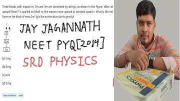 Three blocks with masses m,2m and 3m are connected by strings, as shown in the figure.…NEET 2014