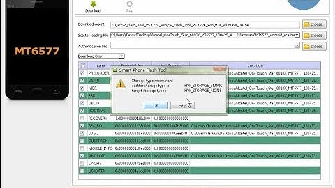 Alcatel 6010x flashing firmware - storage type mismatch sp flash tool fix