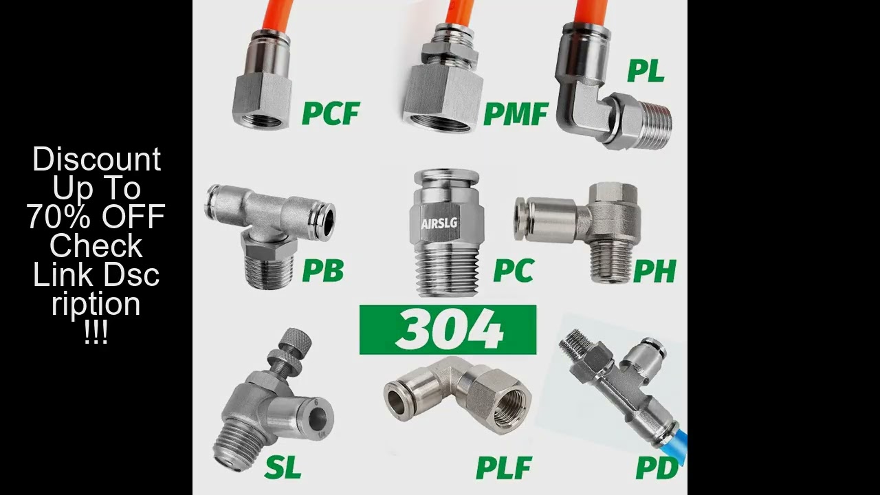 304 Stainless Steel Pneumatic Hose Fittings PC PCF PL PLF PB Air Tube Connector 1/8 1/4 3/8 1/2 Quic