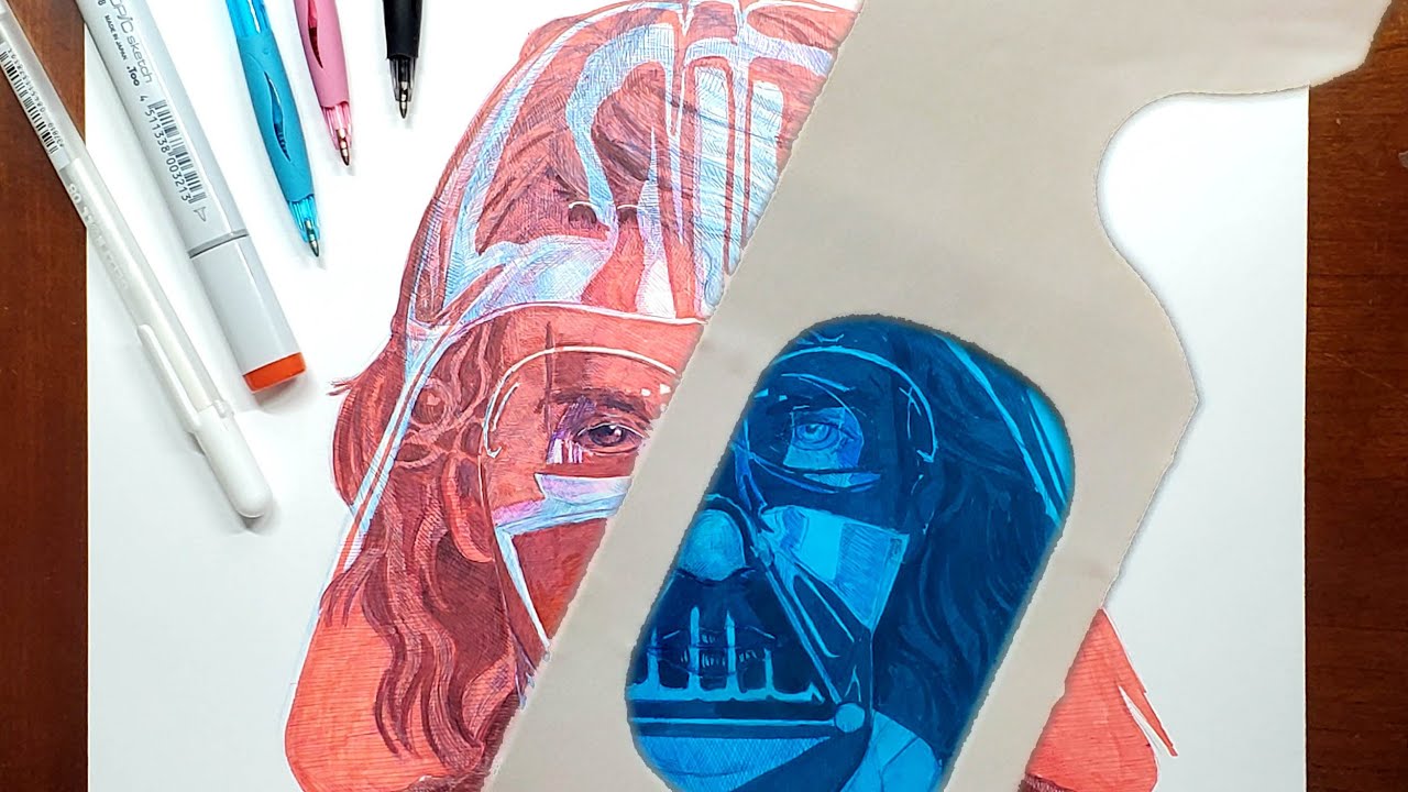 You Need 3D Glasses To See This Drawing! Darth Vader / Anakin - Youtube