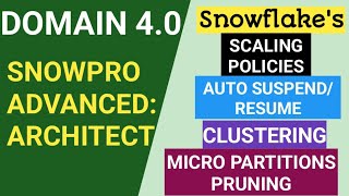 Scaling Policies | Scale-in/out/up/down | Auto Suspend/Resume | Micro Partition Pruning | Clustering
