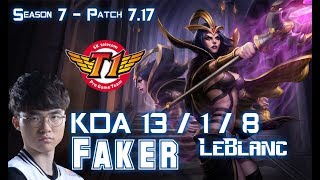 SKT T1 Faker LEBLANC vs KARMA Mid - Patch 7.17 KR Ranked