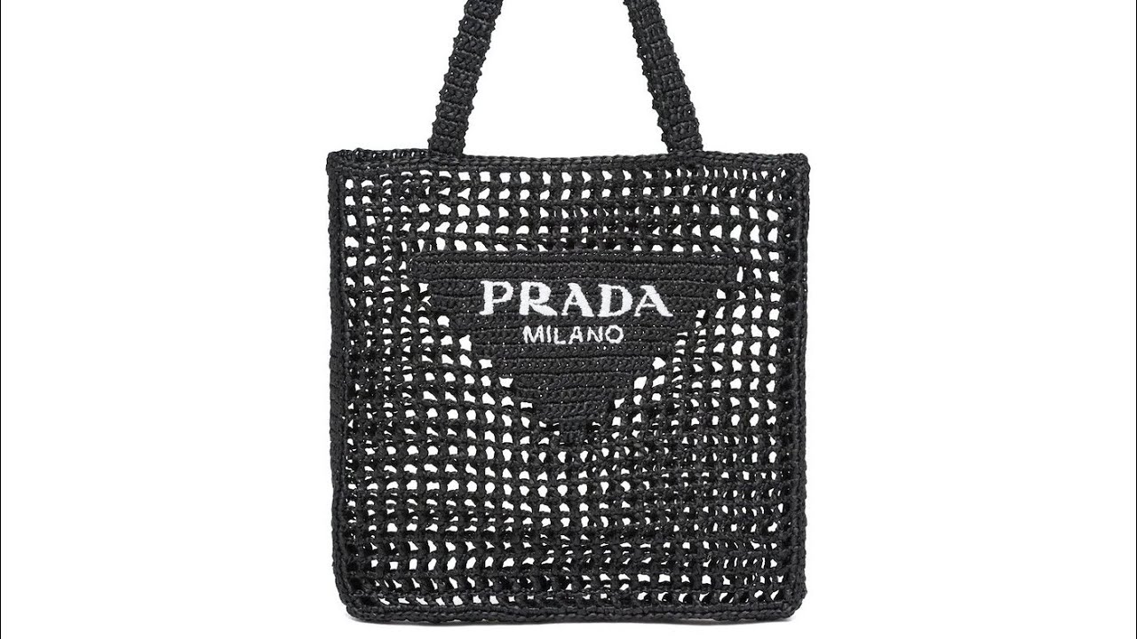 Prada White Raffia Crochet Triangle Logo Tote, myGemma