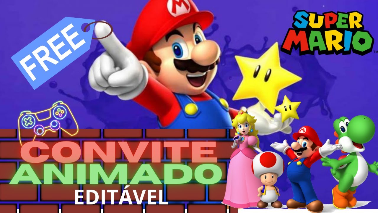 Convite Animado Super Mario para Baixar e Editar Grátis