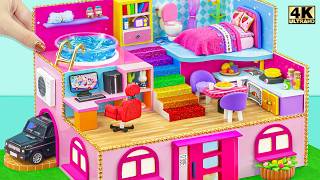 AMAZING Build a 3 Floor Pink House with a Bedroom, Rooftop
