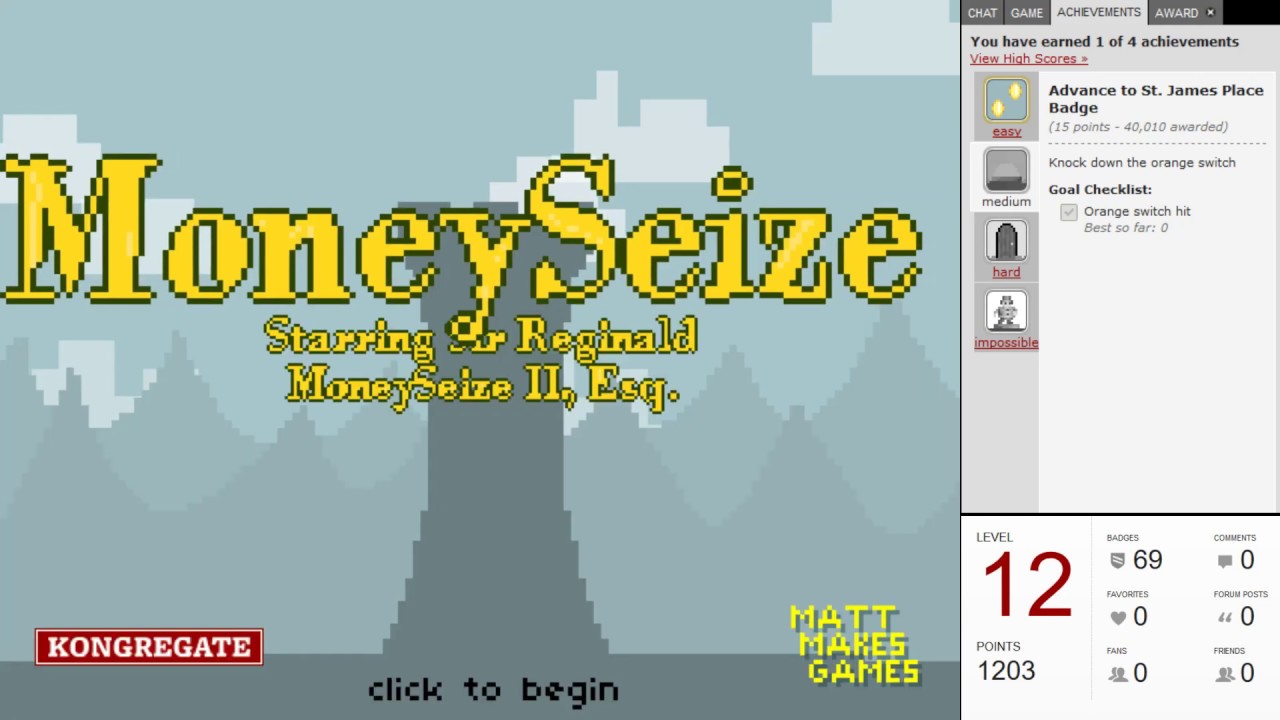 All Kongregate Achievements - MoneySeize Part 1 - Levels 1-12 + Secrets 1-2