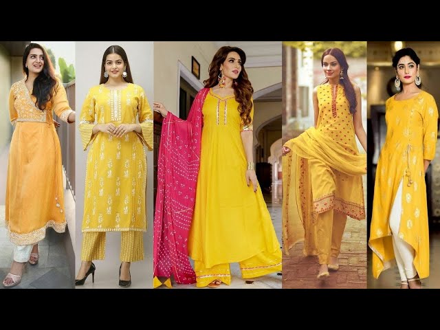 Long yellow kurti with beautiful adda work - Kurti Fashion