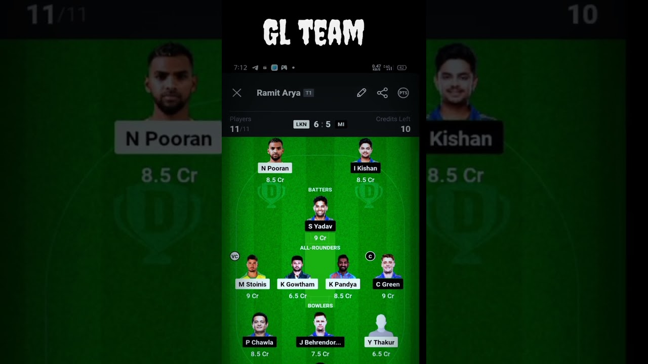 mi vs lsg dream 11 team ✅ lsg vs mi grand league dream 11 team ✅