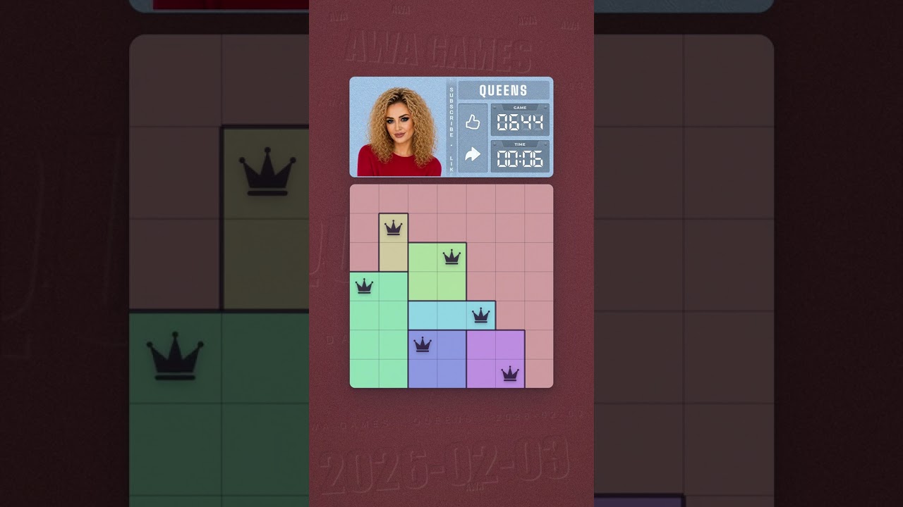 LinkedIn Queens #644 solved board for February 3, 2026, 7x7 grid