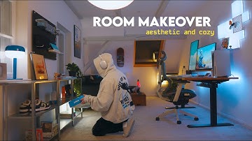 small room makeover | building my new gaming desk setup ☁️ aesthetic and cozy