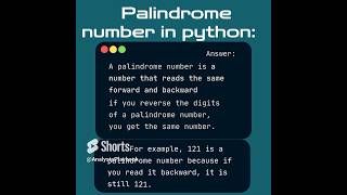 Palindrome Program Python #python #coding #ytshorts #youtubeshorts